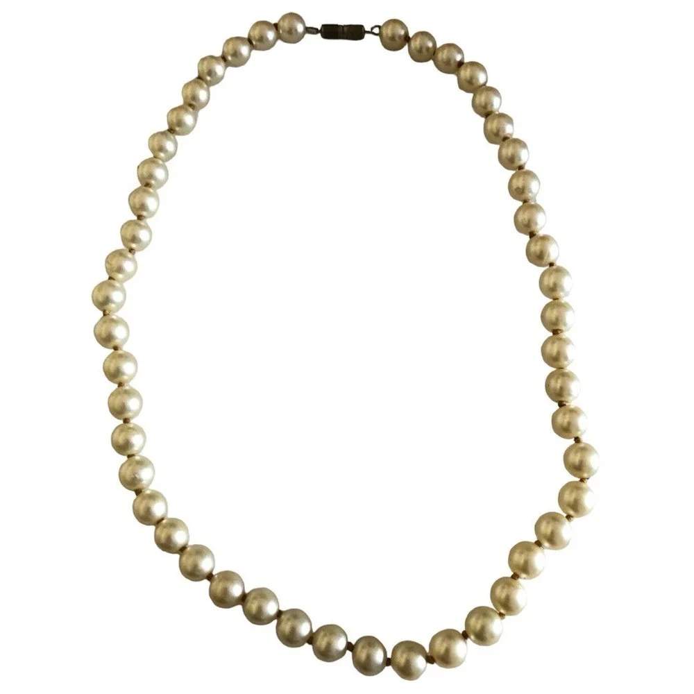 Ivory Cream Authentic Freshwater Pearl Necklace Hand Knotted 6.5MM 19”